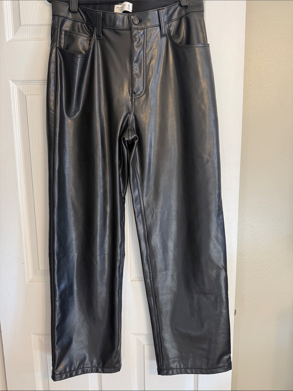 Abercrombie & Fitch Black Faux-Leather Straight Leg Pants